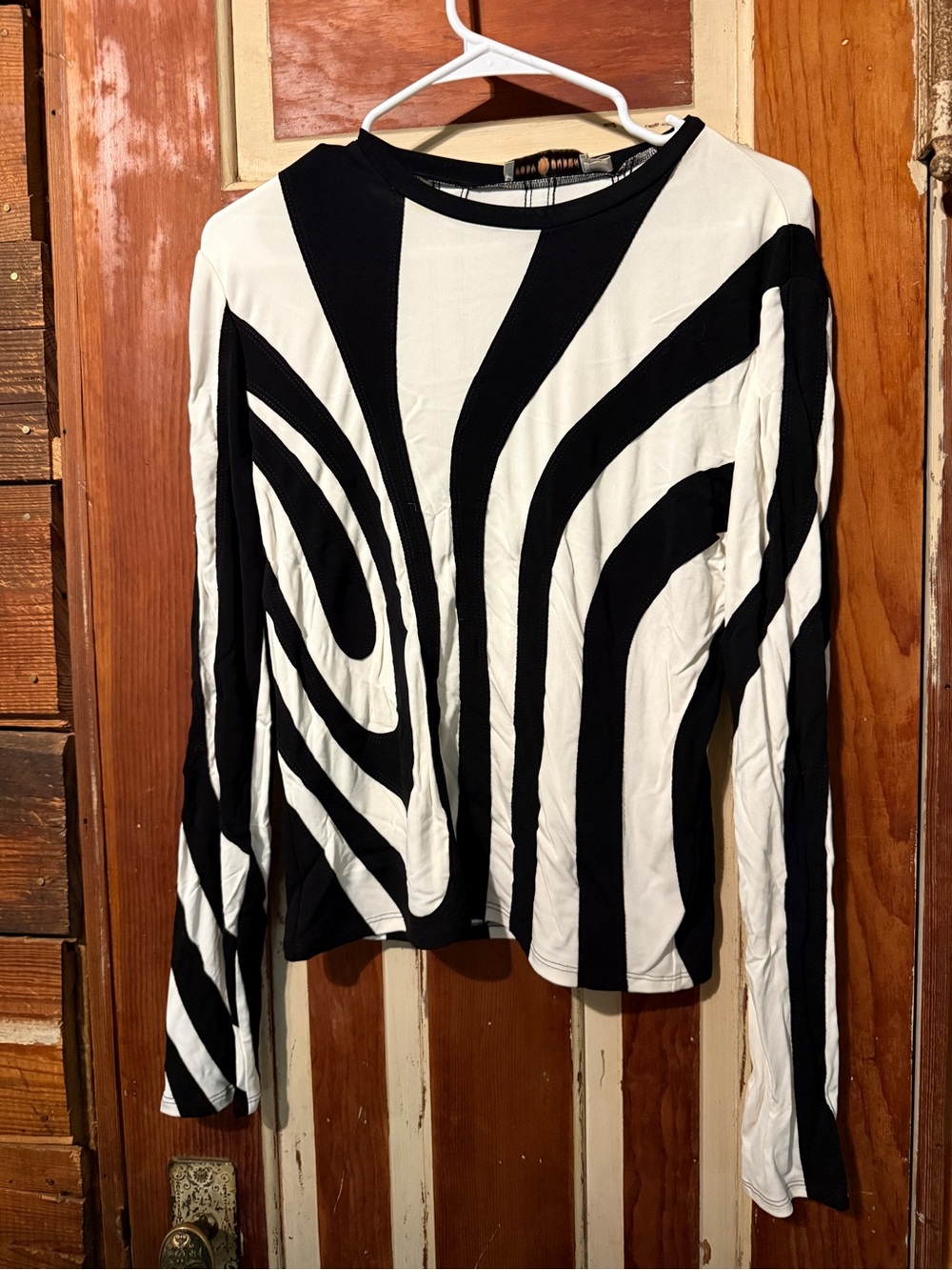 Tory Burch Black and White Long-Sleeve Graphic Top